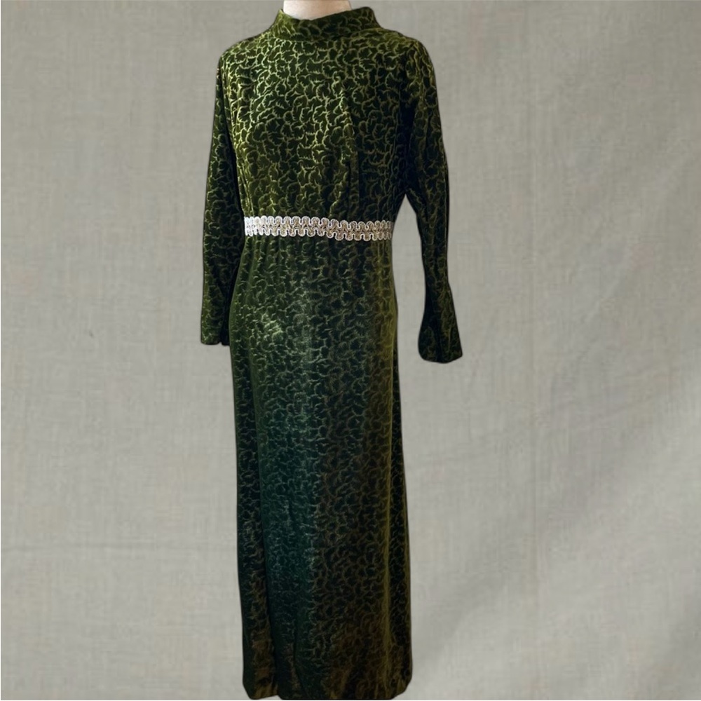 True vintage handmade green velvet Maxi dress Bridgerton